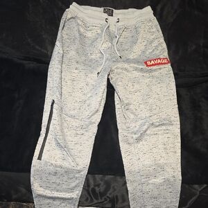 Savage Men's Light Gray Speckled Joggers with Red Logo